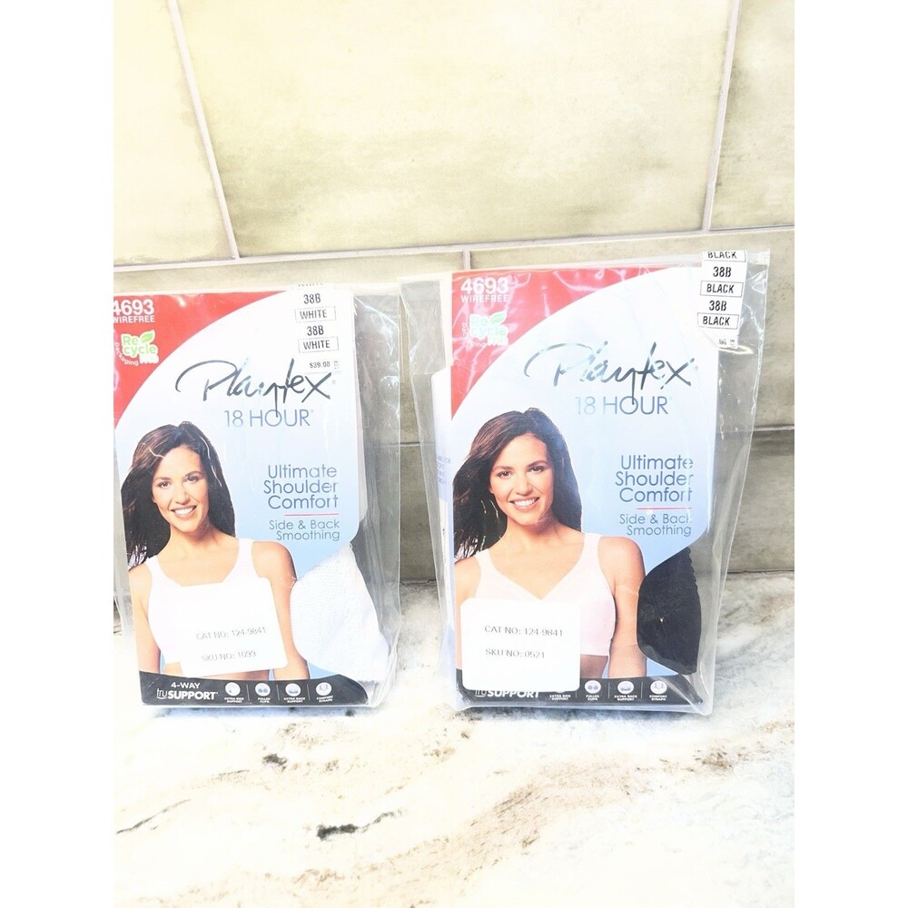 Playtex 4693 18 Hour Original Comfort Strap Bra Set Of 2 - 38B Black & White